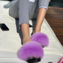 Load image into Gallery viewer, SARSALLYA Fur Slippers Women Real Fox Fur Slides Home Furry Flat Sandals Female Cute Fluffy House Shoes Woman Brand Luxury 2021
