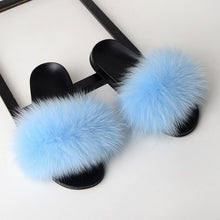 Load image into Gallery viewer, SARSALLYA Fur Slippers Women Real Fox Fur Slides Home Furry Flat Sandals Female Cute Fluffy House Shoes Woman Brand Luxury 2021
