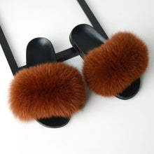 Load image into Gallery viewer, SARSALLYA Fur Slippers Women Real Fox Fur Slides Home Furry Flat Sandals Female Cute Fluffy House Shoes Woman Brand Luxury 2021
