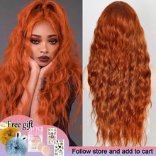 Load image into Gallery viewer, Long Wave Hairstyle Wigs middle orange black wig heat-resistant fiber synthetic wig for women Cosplay
