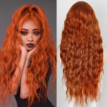 Load image into Gallery viewer, Long Wave Hairstyle Wigs middle orange black wig heat-resistant fiber synthetic wig for women Cosplay
