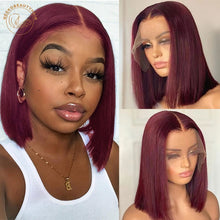 Load image into Gallery viewer, Red Bob Lace Front Wig 13X4 Colored Human Hair Lace Frontal Wigs Ombre 1B/27 Honey Blonde Ginger Burgundy 99J Short Bob Wigs
