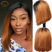 Load image into Gallery viewer, Red Bob Lace Front Wig 13X4 Colored Human Hair Lace Frontal Wigs Ombre 1B/27 Honey Blonde Ginger Burgundy 99J Short Bob Wigs
