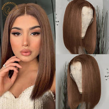 Load image into Gallery viewer, Red Bob Lace Front Wig 13X4 Colored Human Hair Lace Frontal Wigs Ombre 1B/27 Honey Blonde Ginger Burgundy 99J Short Bob Wigs
