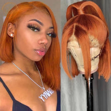 Load image into Gallery viewer, Red Bob Lace Front Wig 13X4 Colored Human Hair Lace Frontal Wigs Ombre 1B/27 Honey Blonde Ginger Burgundy 99J Short Bob Wigs
