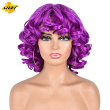 Load image into Gallery viewer, Short Hair Afro Curly Wig With Bangs Loose Synthetic Cosplay Fluffy Shoulder Length Natural Wigs For Black Women Dark Brown 14&quot;
