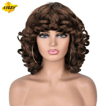 Load image into Gallery viewer, Short Hair Afro Curly Wig With Bangs Loose Synthetic Cosplay Fluffy Shoulder Length Natural Wigs For Black Women Dark Brown 14&quot;
