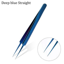 Load image into Gallery viewer, Tweezers Stainless Steel Gold Blue for eyelash extension high-precision eyelash extension tweezers Thin tip
