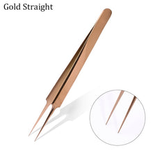 Load image into Gallery viewer, Tweezers Stainless Steel Gold Blue for eyelash extension high-precision eyelash extension tweezers Thin tip
