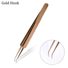 Load image into Gallery viewer, Tweezers Stainless Steel Gold Blue for eyelash extension high-precision eyelash extension tweezers Thin tip
