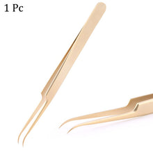 Load image into Gallery viewer, Tweezers Stainless Steel Gold Blue for eyelash extension high-precision eyelash extension tweezers Thin tip
