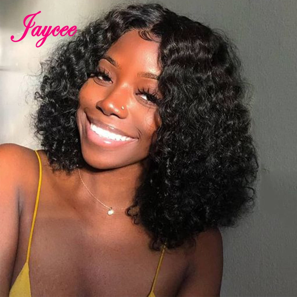 Kinky Curly Human Hair Wigs Curly Lace Closure Wig Short Curly Bob Wig 4x4 Brazilian Remy Human Hair Wig Perruque Cheveux Humain