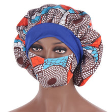 Load image into Gallery viewer, African Pattern Print Satin Bonnet Hijabs Hat Women Night Sleep Cap  with Mask  Turban Extra Large Head Wear Lady Head Wrap Hat
