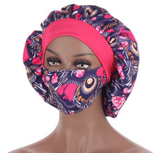 Load image into Gallery viewer, African Pattern Print Satin Bonnet Hijabs Hat Women Night Sleep Cap  with Mask  Turban Extra Large Head Wear Lady Head Wrap Hat
