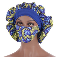 Load image into Gallery viewer, African Pattern Print Satin Bonnet Hijabs Hat Women Night Sleep Cap  with Mask  Turban Extra Large Head Wear Lady Head Wrap Hat
