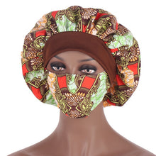 Load image into Gallery viewer, African Pattern Print Satin Bonnet Hijabs Hat Women Night Sleep Cap  with Mask  Turban Extra Large Head Wear Lady Head Wrap Hat
