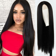 Load image into Gallery viewer, Long Straight Hair Wig Wine Red Synthetic Wig Ladies Natural Hand Middle Heat-resistant Fiber Daily Wig
