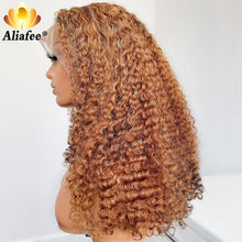 Load image into Gallery viewer, Honey Blonde 13x4 Lace Front Wigs Curly Human Hair Wig Transparent Lace Wigs Pre Plucked 4x4 Lace Closure Wig For Black Women
