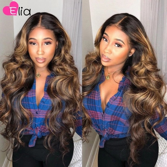 Highlight 4 30 13X6 Lace Front Wig Body Wave Wigs HD Brazilian 100% Human Hair Pre Plucked Transparent For Black Women 2021