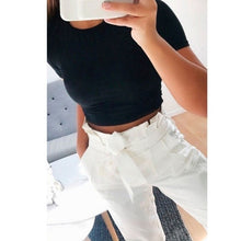 Load image into Gallery viewer, Summer Women Knotted Tie Front Crop Tops Cropped T Shirt Casual Blouse Tanks camis Knotted Tie Front Crop Tops ropa mujer
