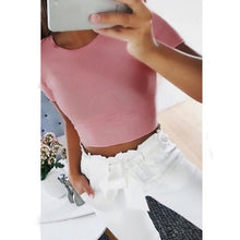 Load image into Gallery viewer, Summer Women Knotted Tie Front Crop Tops Cropped T Shirt Casual Blouse Tanks camis Knotted Tie Front Crop Tops ropa mujer
