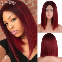 Load image into Gallery viewer, Long Straight Hair Wig Wine Red Synthetic Wig Ladies Natural Hand Middle Heat-resistant Fiber Daily Wig
