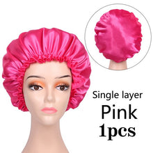 Load image into Gallery viewer, Nunify Reversible Satin Bonnet Hair Caps Pink Black Double Layer Adjust Sleep Night Cap Head Cover Hat Hair Care Cover Bonnets
