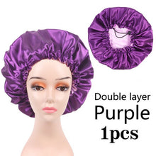 Load image into Gallery viewer, Nunify Reversible Satin Bonnet Hair Caps Pink Black Double Layer Adjust Sleep Night Cap Head Cover Hat Hair Care Cover Bonnets
