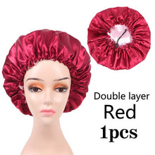 Load image into Gallery viewer, Nunify Reversible Satin Bonnet Hair Caps Pink Black Double Layer Adjust Sleep Night Cap Head Cover Hat Hair Care Cover Bonnets
