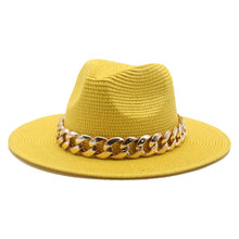 Load image into Gallery viewer, women hats sun hats straw panama big brim gold chain band belt women summer hats spring black khaki beach casual summer men hats
