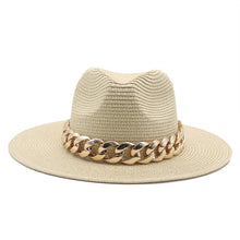 Load image into Gallery viewer, women hats sun hats straw panama big brim gold chain band belt women summer hats spring black khaki beach casual summer men hats
