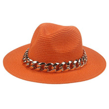 Load image into Gallery viewer, women hats sun hats straw panama big brim gold chain band belt women summer hats spring black khaki beach casual summer men hats
