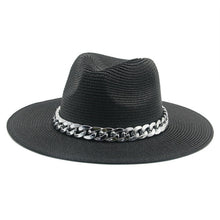 Load image into Gallery viewer, women hats sun hats straw panama big brim gold chain band belt women summer hats spring black khaki beach casual summer men hats
