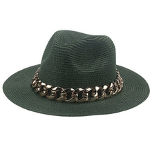 Load image into Gallery viewer, women hats sun hats straw panama big brim gold chain band belt women summer hats spring black khaki beach casual summer men hats
