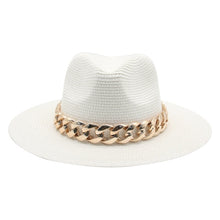 Load image into Gallery viewer, women hats sun hats straw panama big brim gold chain band belt women summer hats spring black khaki beach casual summer men hats
