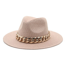 Load image into Gallery viewer, women hats sun hats straw panama big brim gold chain band belt women summer hats spring black khaki beach casual summer men hats
