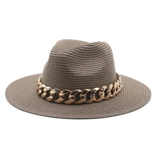 Load image into Gallery viewer, women hats sun hats straw panama big brim gold chain band belt women summer hats spring black khaki beach casual summer men hats
