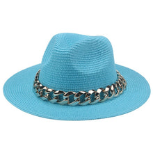 Load image into Gallery viewer, women hats sun hats straw panama big brim gold chain band belt women summer hats spring black khaki beach casual summer men hats
