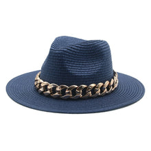 Load image into Gallery viewer, women hats sun hats straw panama big brim gold chain band belt women summer hats spring black khaki beach casual summer men hats
