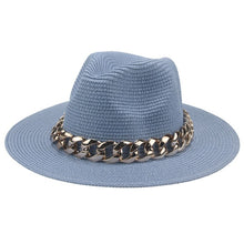 Load image into Gallery viewer, women hats sun hats straw panama big brim gold chain band belt women summer hats spring black khaki beach casual summer men hats
