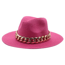 Load image into Gallery viewer, women hats sun hats straw panama big brim gold chain band belt women summer hats spring black khaki beach casual summer men hats
