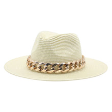 Load image into Gallery viewer, women hats sun hats straw panama big brim gold chain band belt women summer hats spring black khaki beach casual summer men hats
