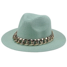 Load image into Gallery viewer, women hats sun hats straw panama big brim gold chain band belt women summer hats spring black khaki beach casual summer men hats
