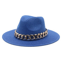 Load image into Gallery viewer, women hats sun hats straw panama big brim gold chain band belt women summer hats spring black khaki beach casual summer men hats
