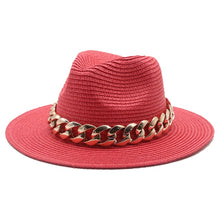 Load image into Gallery viewer, women hats sun hats straw panama big brim gold chain band belt women summer hats spring black khaki beach casual summer men hats
