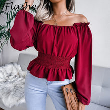 Load image into Gallery viewer, Sexy Women Shirt Blouse Long Sleeve Solid Ruffle Shirt Ladies Tops Blouses Autumn Female Off Shoulder Shirts Casual Lady Top
