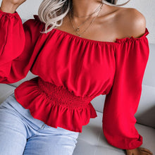 Load image into Gallery viewer, Sexy Women Shirt Blouse Long Sleeve Solid Ruffle Shirt Ladies Tops Blouses Autumn Female Off Shoulder Shirts Casual Lady Top
