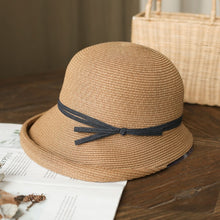 Load image into Gallery viewer, 2021 Summer Fashion Women&#39;s Hat Bucket Straw Travel Beach Hats Female Ceremony Belt Raffia Visor Sun Protection Hat
